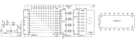 数字式电平显示器(CD40147、CD4511)–电路图–电子工程世界.